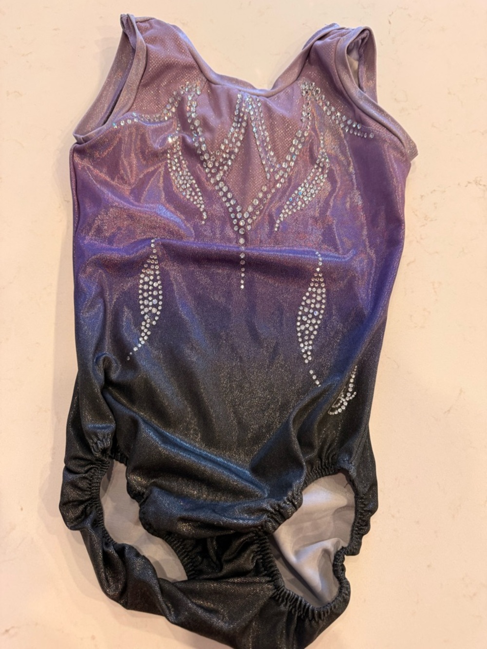 Girls Purple-to-Black Ombre Rhinestone Dance Leotard